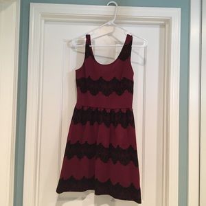 Red and black lace dress